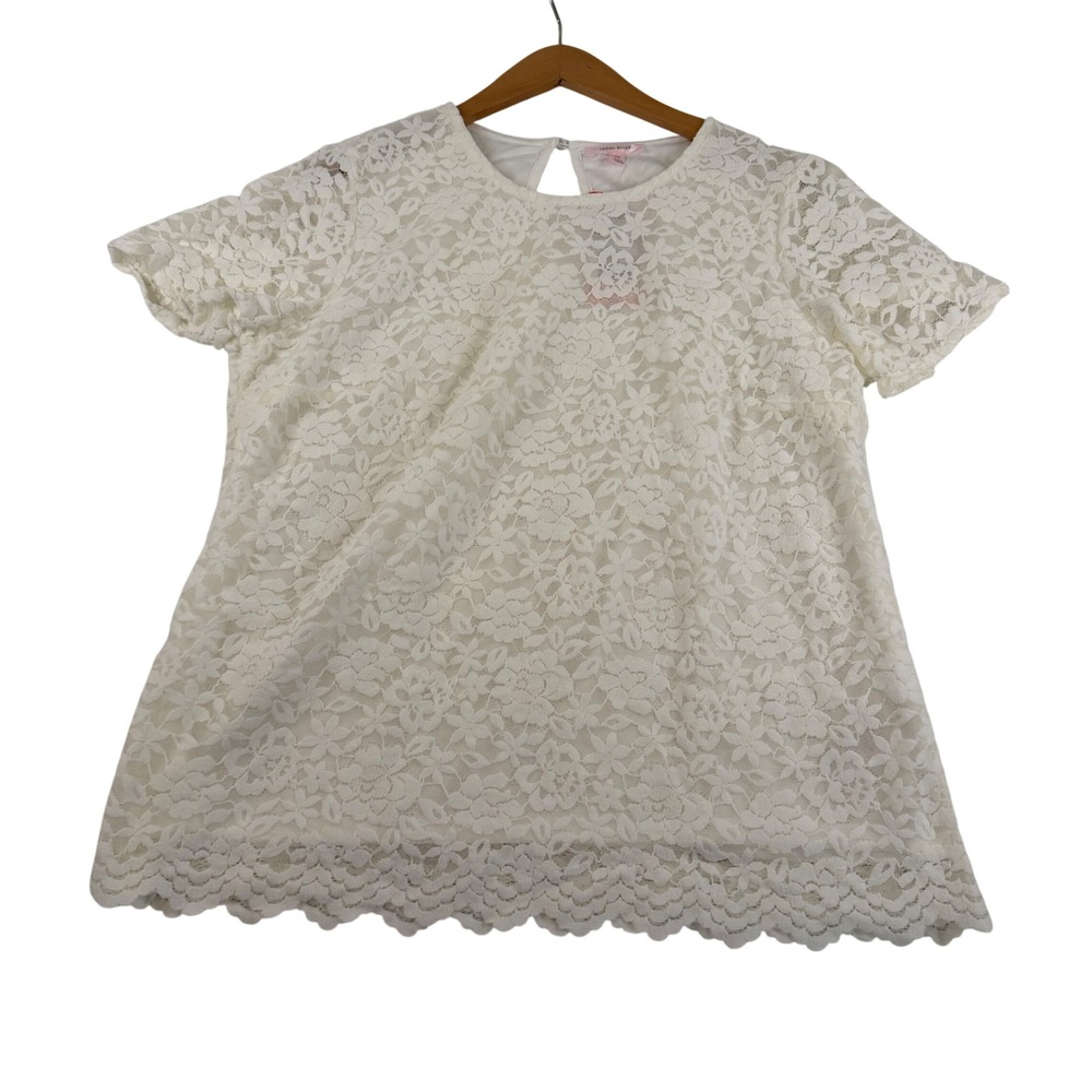 Teddi Rose Ivory White Floral Lace Short Sleeve Scalloped Blouse XXL New